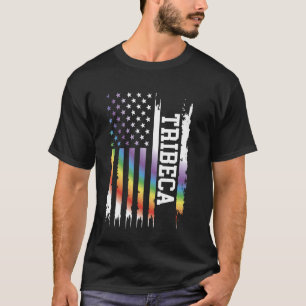 Tribeca United States Distressed Rainbow w US Flag T-Shirt