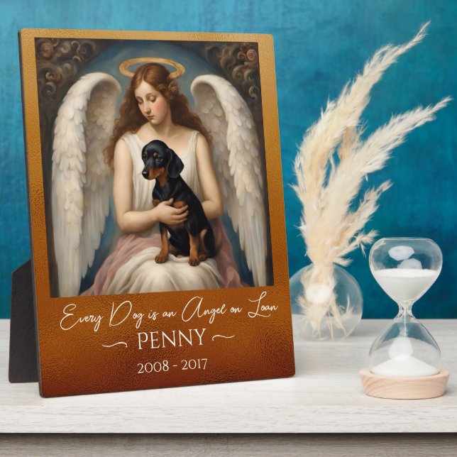 Tribute for Loss of Black Tan Dachshund Angel Plaque (Side)