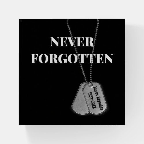 Tribute for Military Veteran Dog Tags On Black Paperweight
