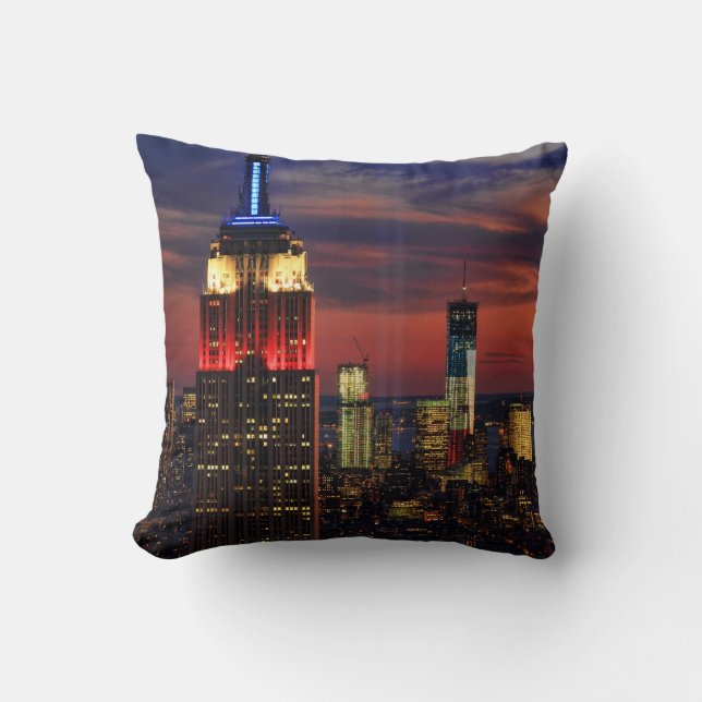 Tribute In Light Sept 11, World Trade Cntr ESB #1  Throw Pillow (Front)