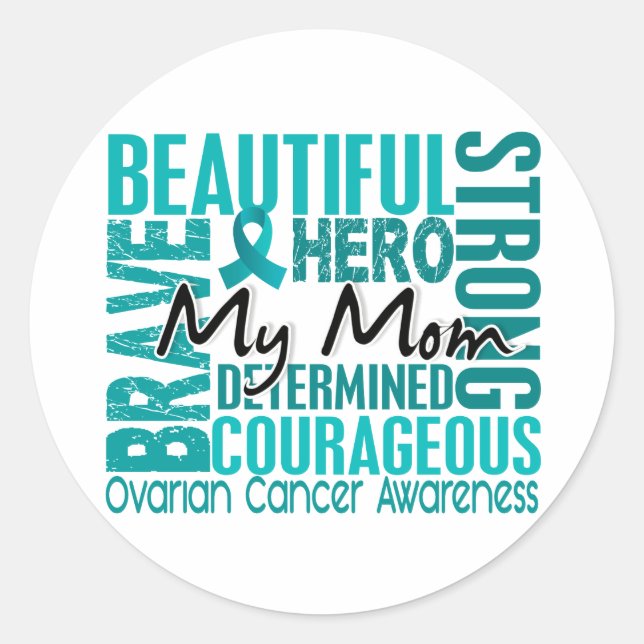 Tribute Square Mom Ovarian Cancer Classic Round Sticker (Front)