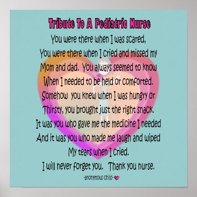 Tribute to a Pediatric Nurse Poem Canvas Art Poster (Front)