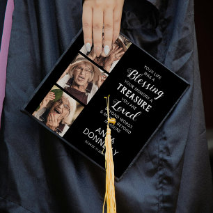 Tribute with 3 Photos & Quote Graduation Cap Topper
