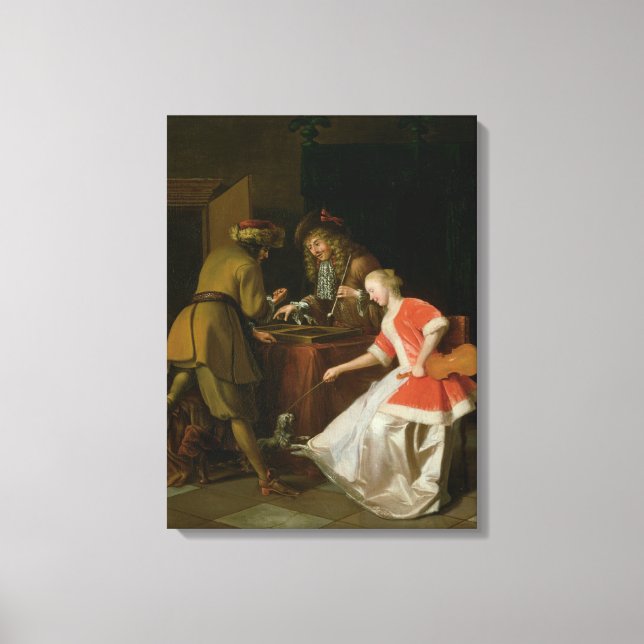 Tric-trac Players with a Lady and Her Dog Canvas Print (Front)