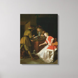 Tric-trac Players with a Lady and Her Dog Canvas Print