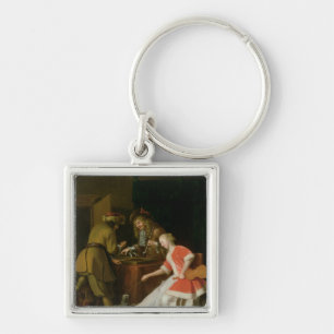 Tric-trac Players with a Lady and Her Dog Keychain
