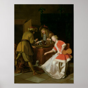 Tric-trac Players with a Lady and Her Dog Poster