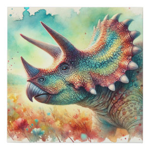 Triceratops 210724AREF145 - Watercolor Faux Canvas Print