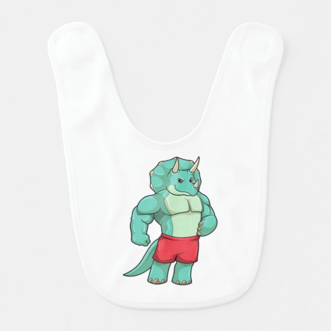 Triceratops as Bodybuilder at Bodybuilding Baby Bib (Front)