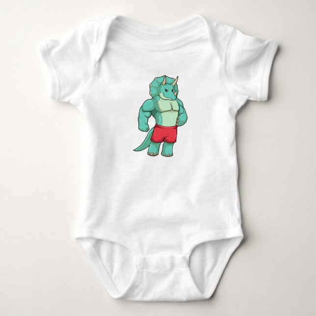 Triceratops as Bodybuilder at Bodybuilding Baby Bodysuit (Front)