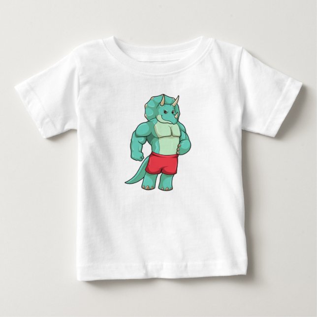 Triceratops as Bodybuilder at Bodybuilding Baby T-Shirt (Front)