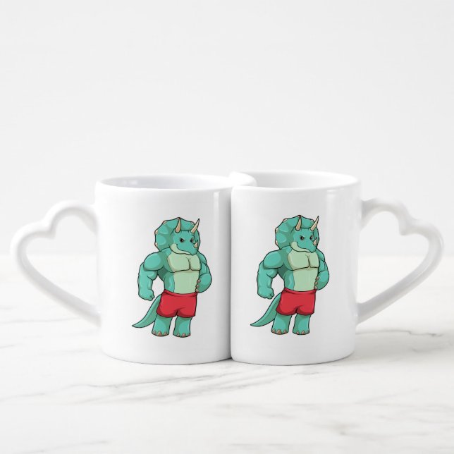 Triceratops as Bodybuilder at Bodybuilding Coffee Mug Set (Front Nesting)