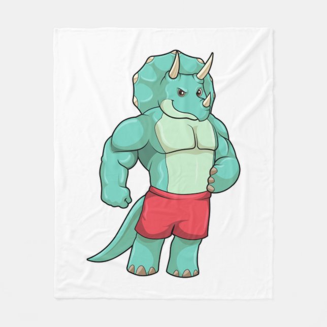 Triceratops as Bodybuilder at Bodybuilding Fleece Blanket (Front)