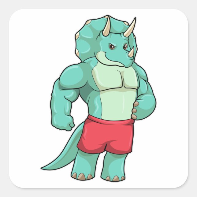 Triceratops as Bodybuilder at Bodybuilding Square Sticker (Front)