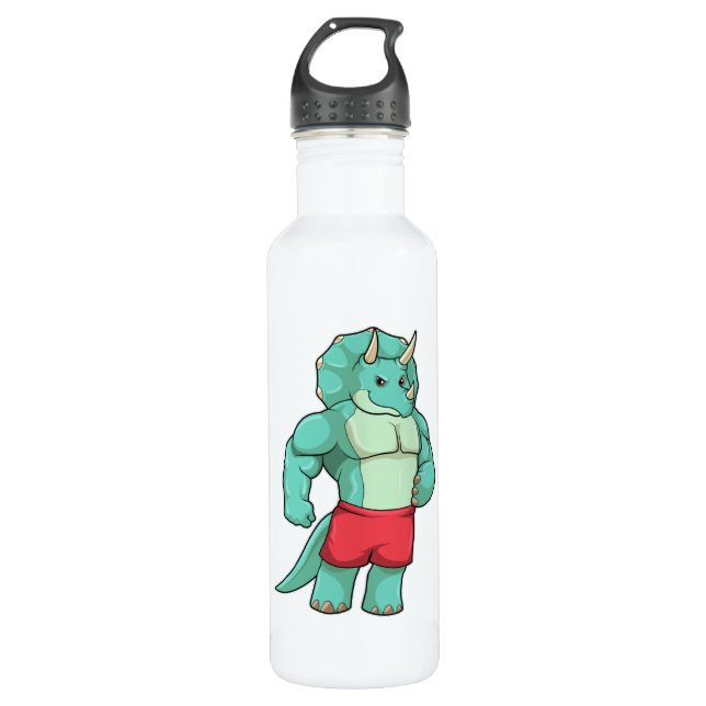 Triceratops as Bodybuilder at Bodybuilding Stainless Steel Water Bottle (Front)