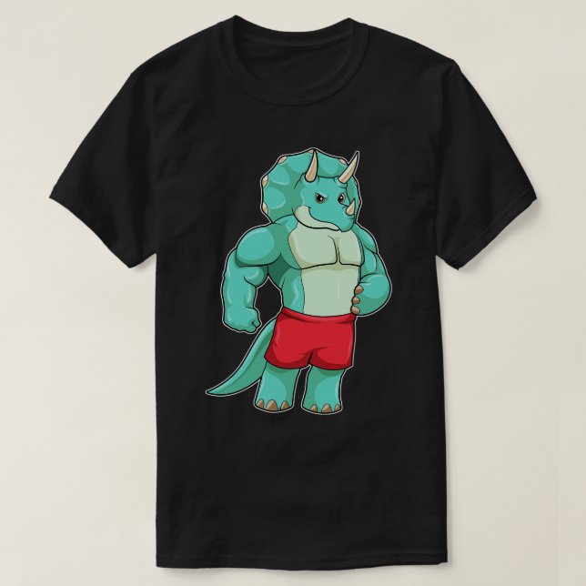 Triceratops as Bodybuilder at Bodybuilding T-Shirt (Design Front)