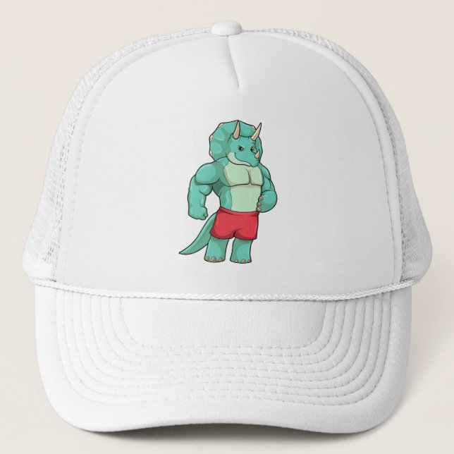 Triceratops as Bodybuilder at Bodybuilding Trucker Hat (Front)