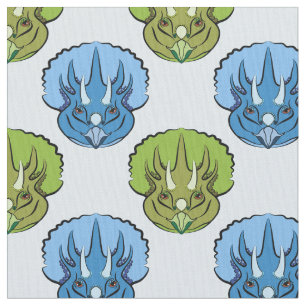 Triceratops Blue and Green Cute Dinosaur Pattern Fabric