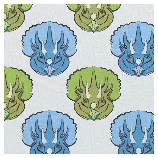 Triceratops Blue and Green Cute Dinosaur Pattern Fabric