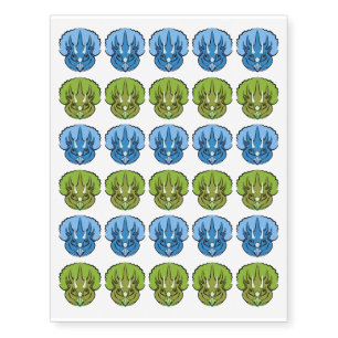 Triceratops Blue and Green Cute Dinosaur Temporary Tattoos