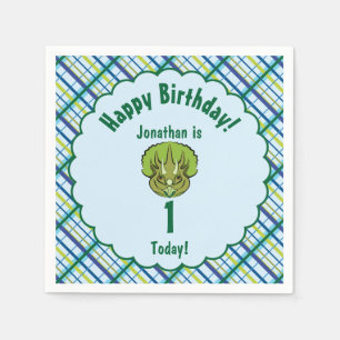 Triceratops Blue and Green Dinosaur Personalized Paper Napkins
