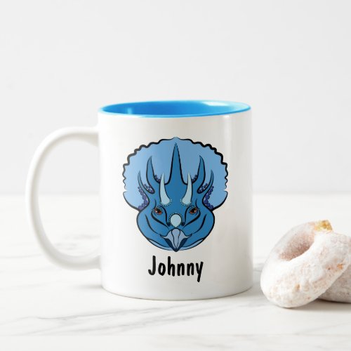 Triceratops Blue Cute Dinosaur Personalized Two_Tone Coffee Mug