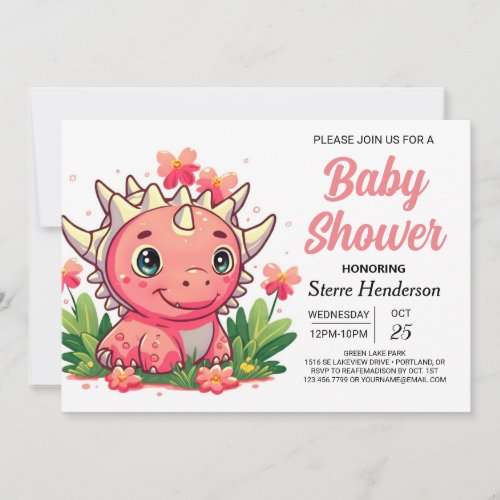 Triceratops Chic Dinosaur Girl Baby Shower Invitation