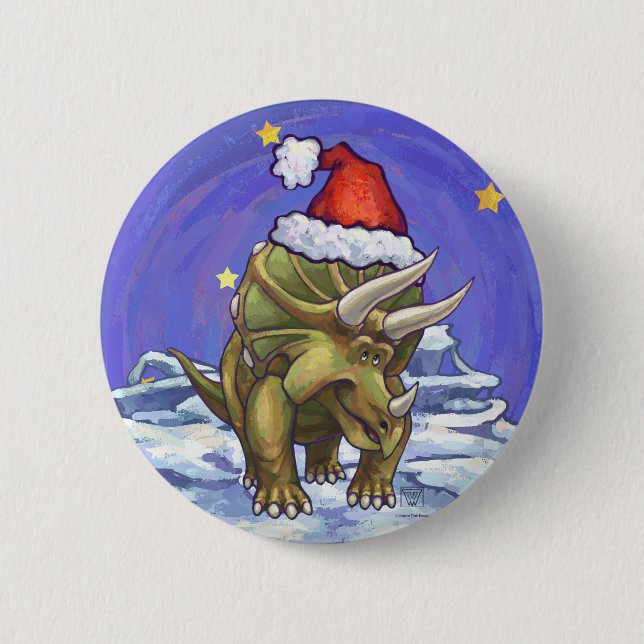 Triceratops Christmas Button (Front)