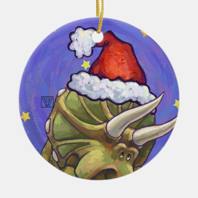 Triceratops Christmas Ceramic Ornament (Front)