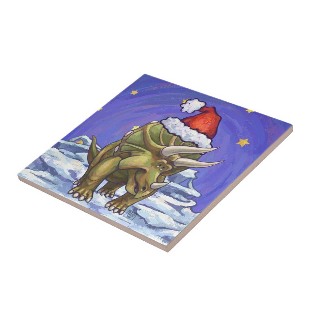 Triceratops Christmas Ceramic Tile (Side)