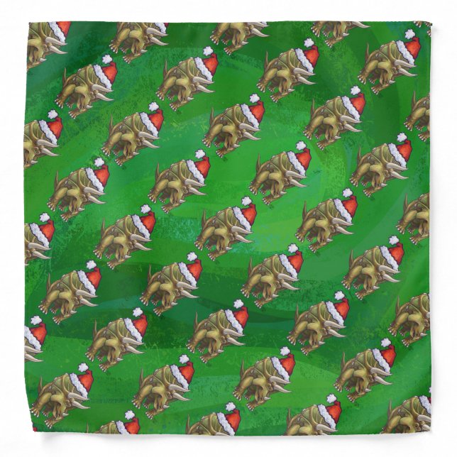 Triceratops Christmas Green Bandana (Front)