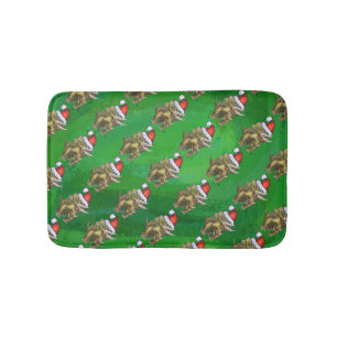 Triceratops Christmas Green Bathroom Mat