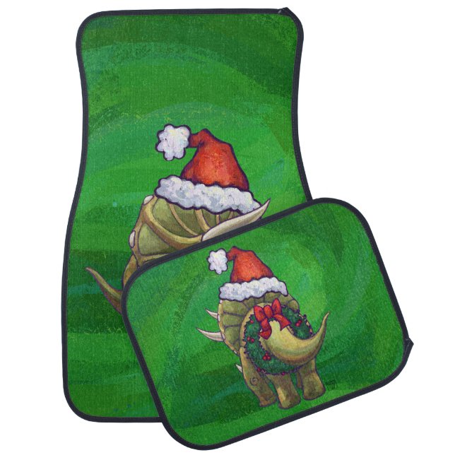Triceratops Christmas Green Car Floor Mat (Set)