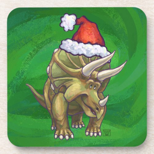 Triceratops Christmas Green Coaster