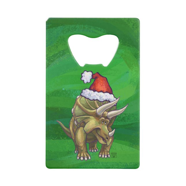 Triceratops Christmas Green Credit Card Bottle Opener (Front)