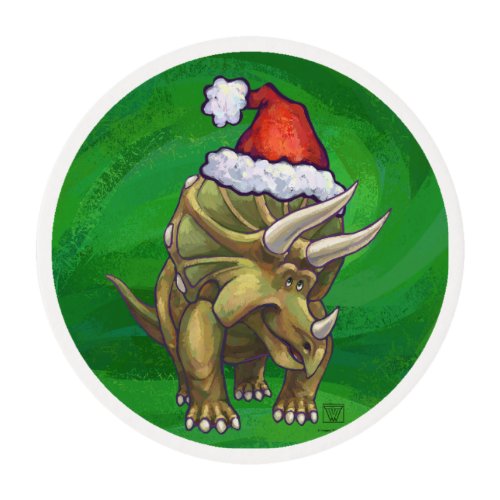 Triceratops Christmas Green Edible Frosting Rounds