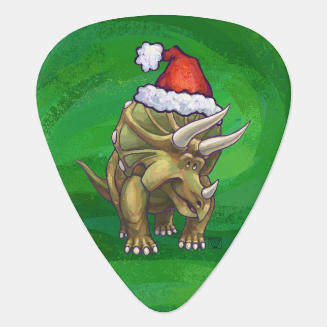 Triceratops Christmas Green Guitar Pick (Front)