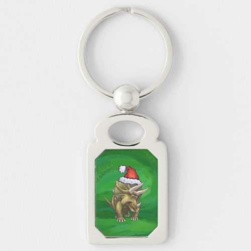 Triceratops Christmas Green Keychain