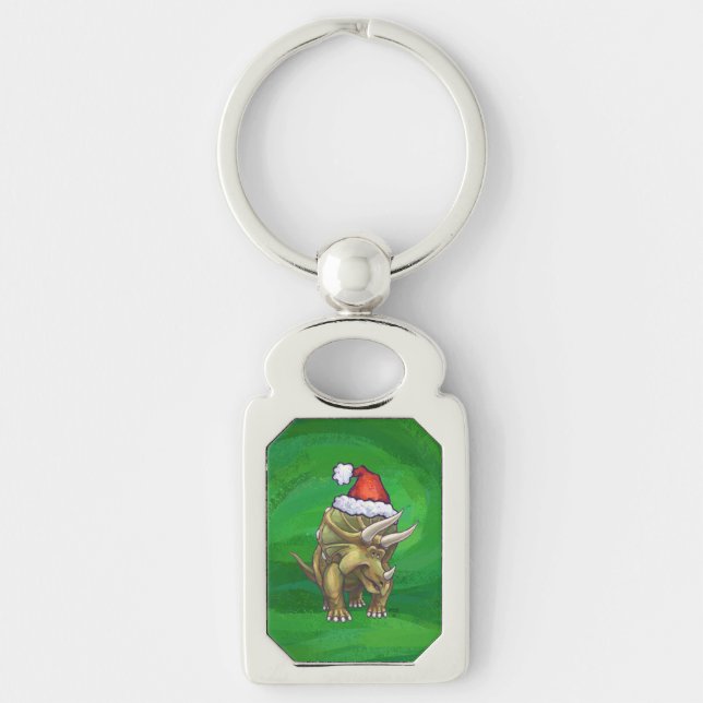 Triceratops Christmas Green Keychain (Front)