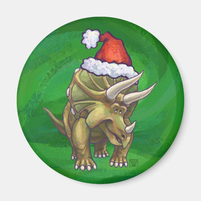 Triceratops Christmas Green Magnet (Front)