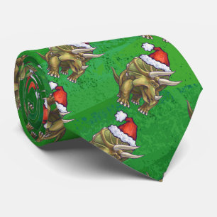 Triceratops Christmas Green Neck Tie