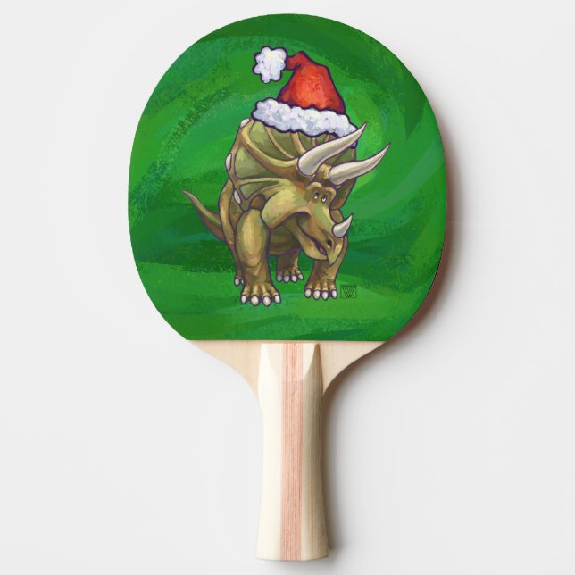 Triceratops Christmas Green Ping-Pong Paddle (Front)