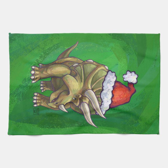 Triceratops Christmas Green Towel (Horizontal)