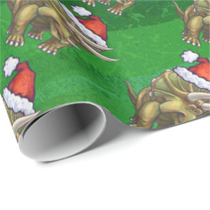 Triceratops Christmas Green Wrapping Paper