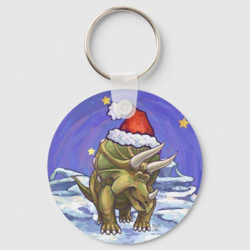 Triceratops Christmas Keychain