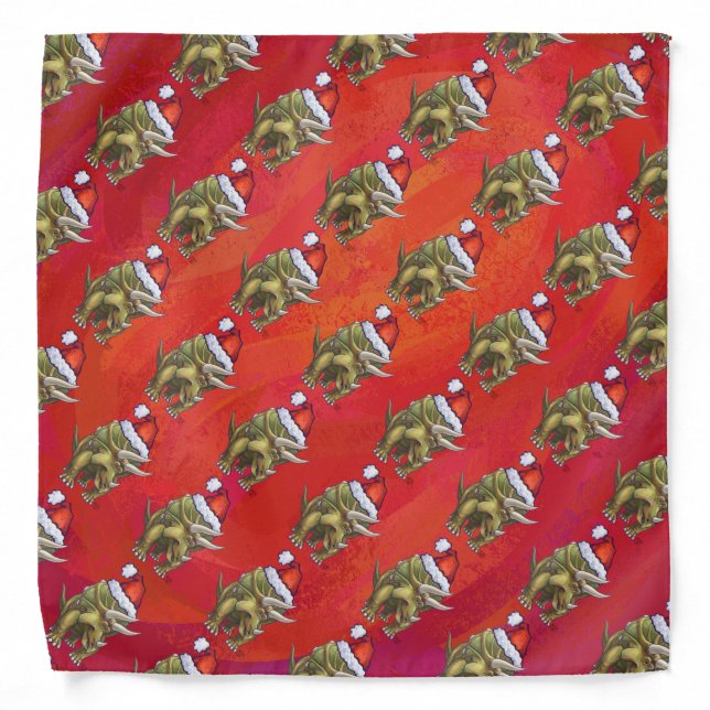 Triceratops Christmas On Red Bandana (Front)