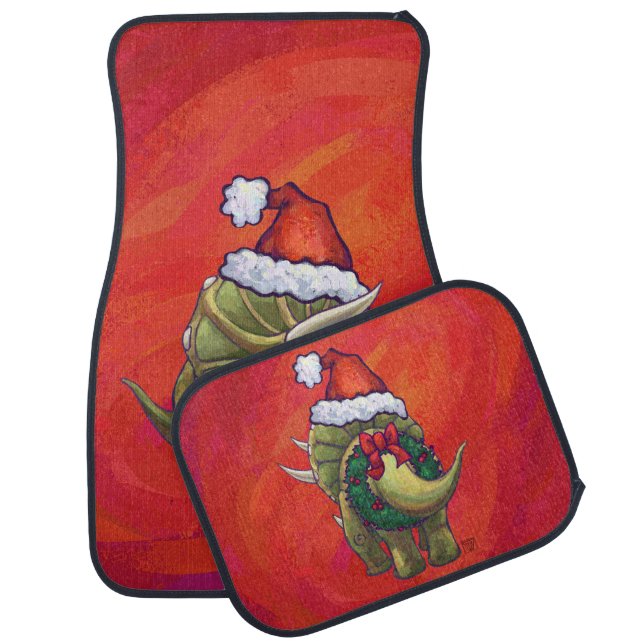 Triceratops Christmas On Red Car Mat (Set)
