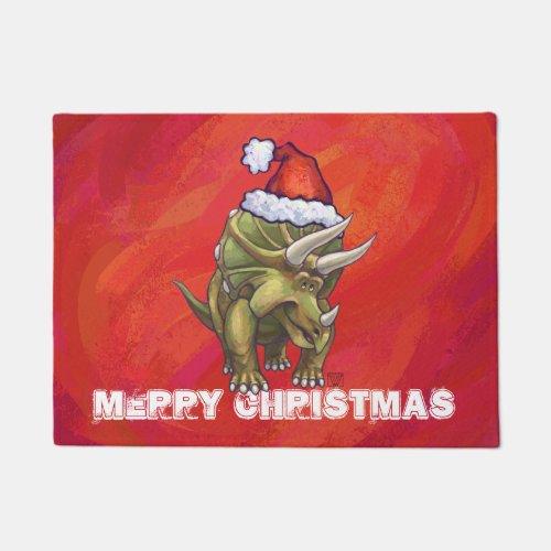 Triceratops Christmas On Red Doormat