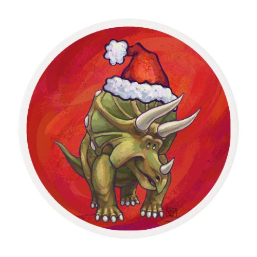 Triceratops Christmas On Red Edible Frosting Rounds