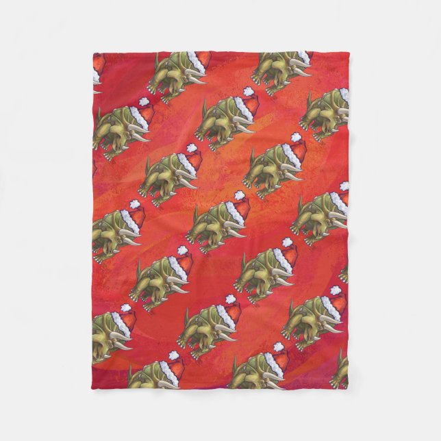 Triceratops Christmas On Red Fleece Blanket (Front)